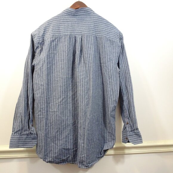 Celtic Ranchwear Shirt Large Long Sleeve Mandarin Collar Blue White Striped - Picture 8 of 10